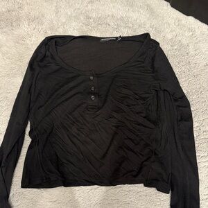 Brandy Melville Black Long Sleeve Henley Top